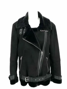 Topshop Women's Black Faux Shearling Moto Size 6 Jacket