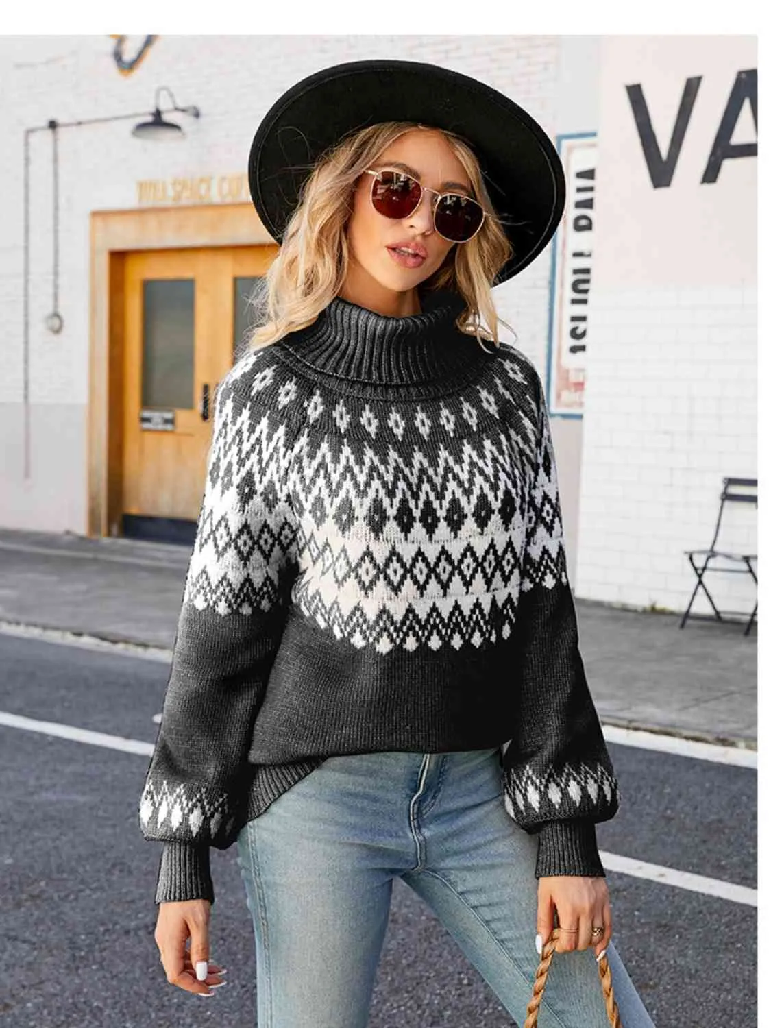 Turtleneck Lantern Sleeve Sweater