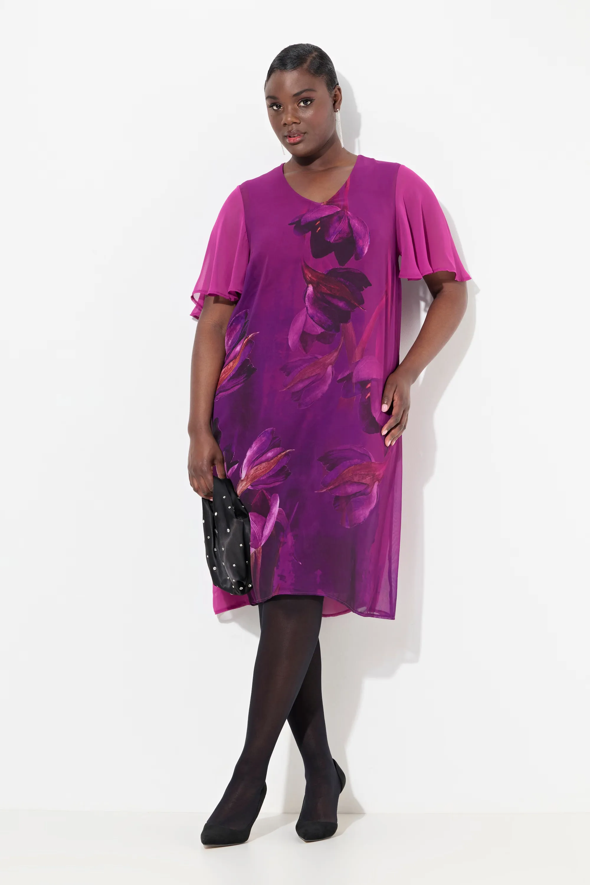 Ulla Popken Floral Dress in Magenta