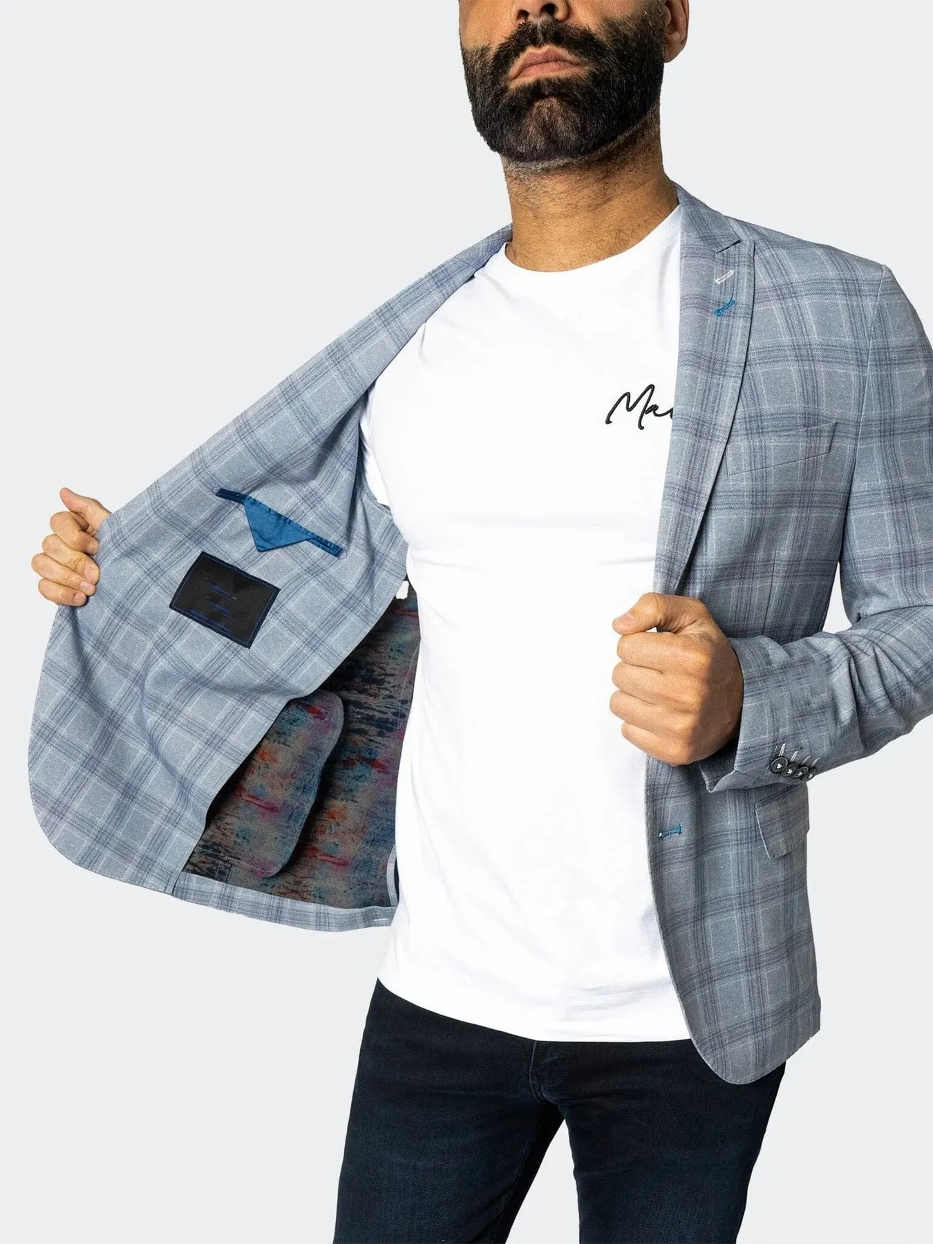 Unconstructed Stretch Blazer - Arctic Blue Windowpane