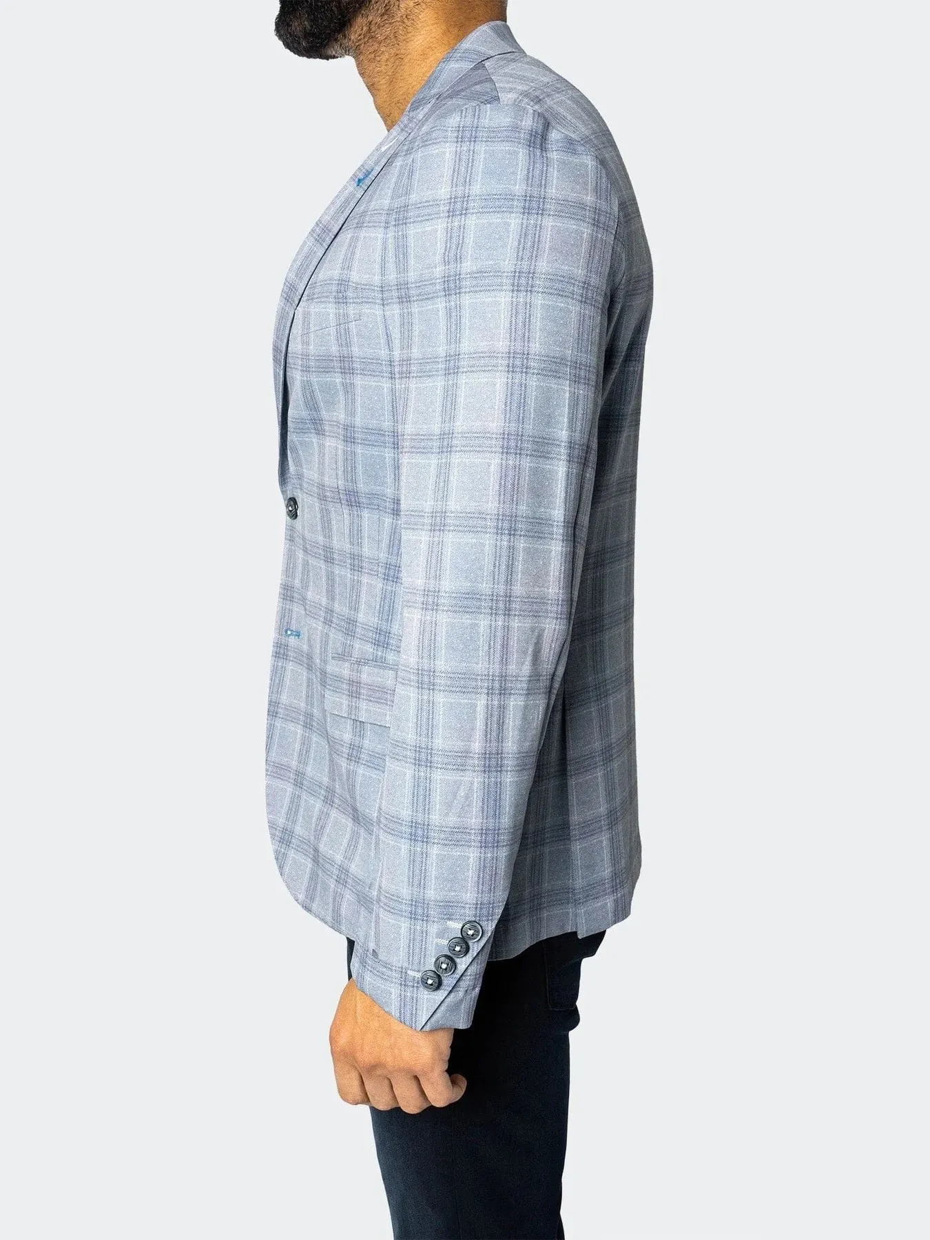 Unconstructed Stretch Blazer - Arctic Blue Windowpane