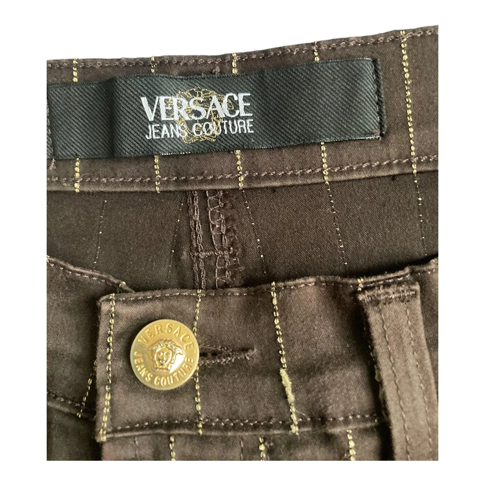 Versace Jeans Couture Brown Pinstriped Jeans UK Size 10