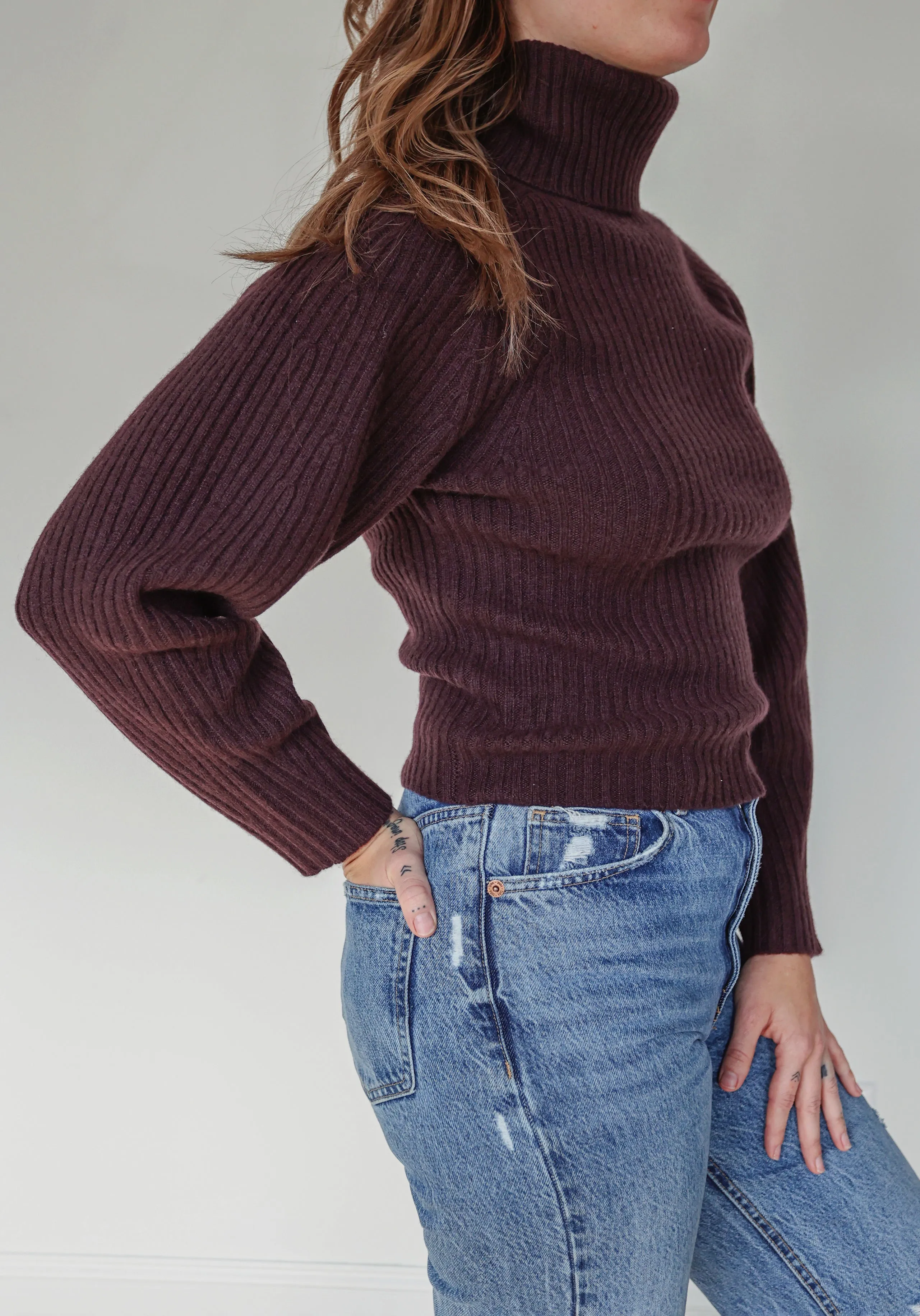 Vince Chunky Open Back Plum Cashmere Turtleneck