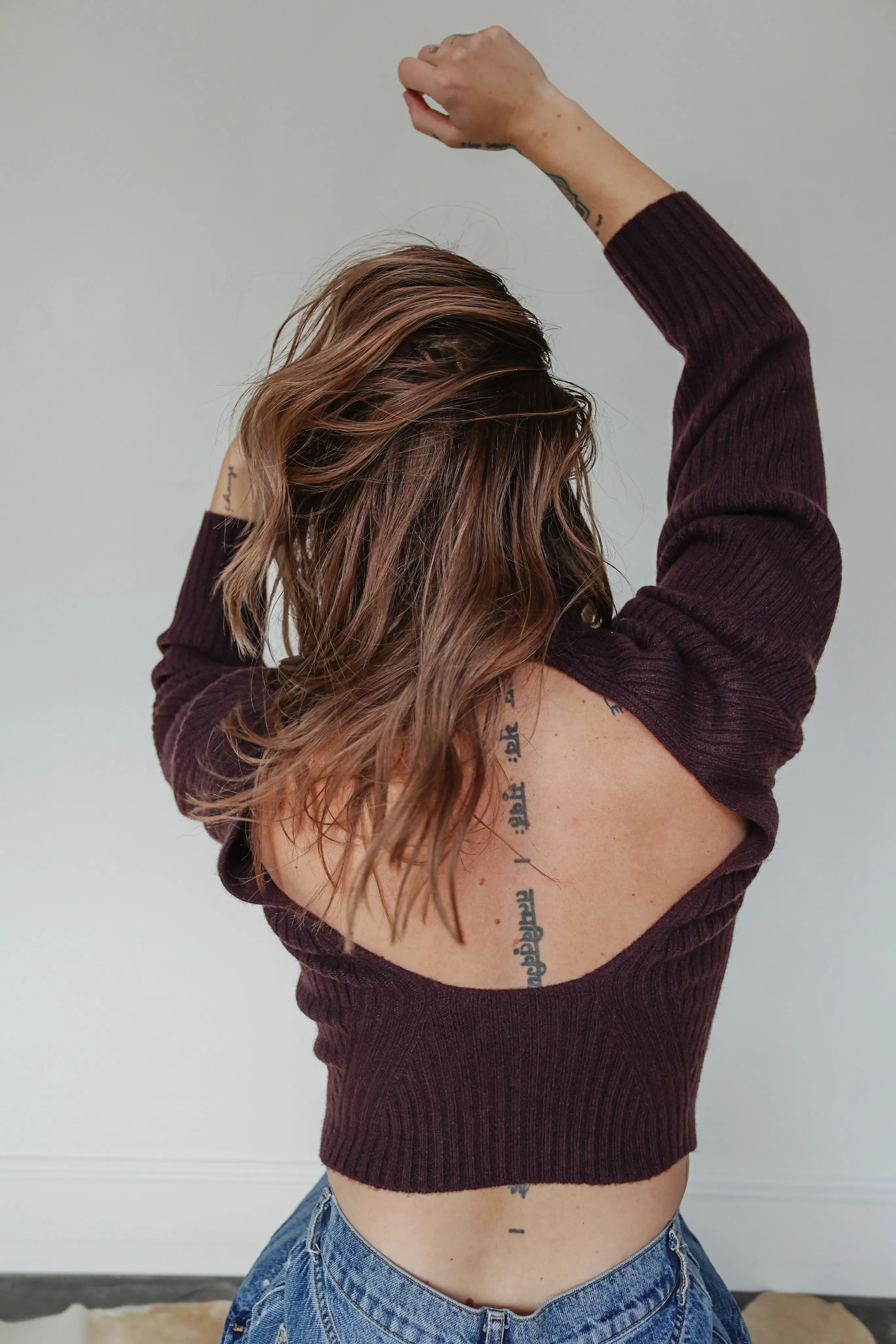 Vince Chunky Open Back Plum Cashmere Turtleneck