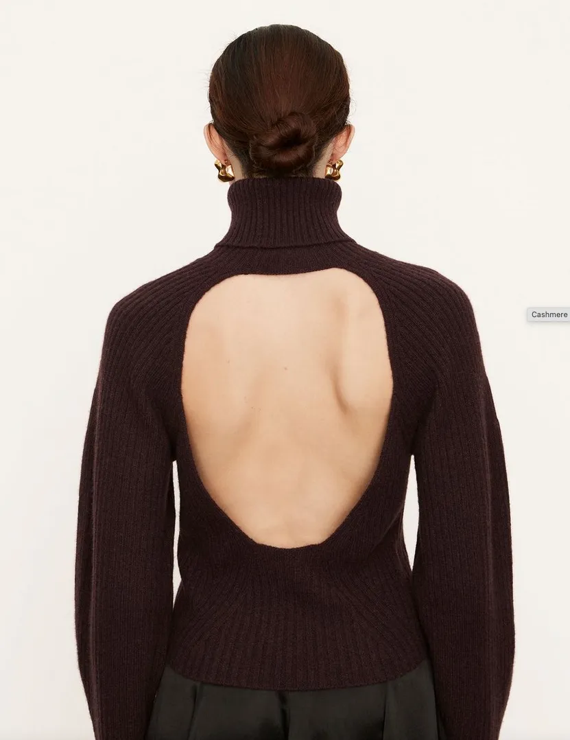 Vince Chunky Open Back Plum Cashmere Turtleneck