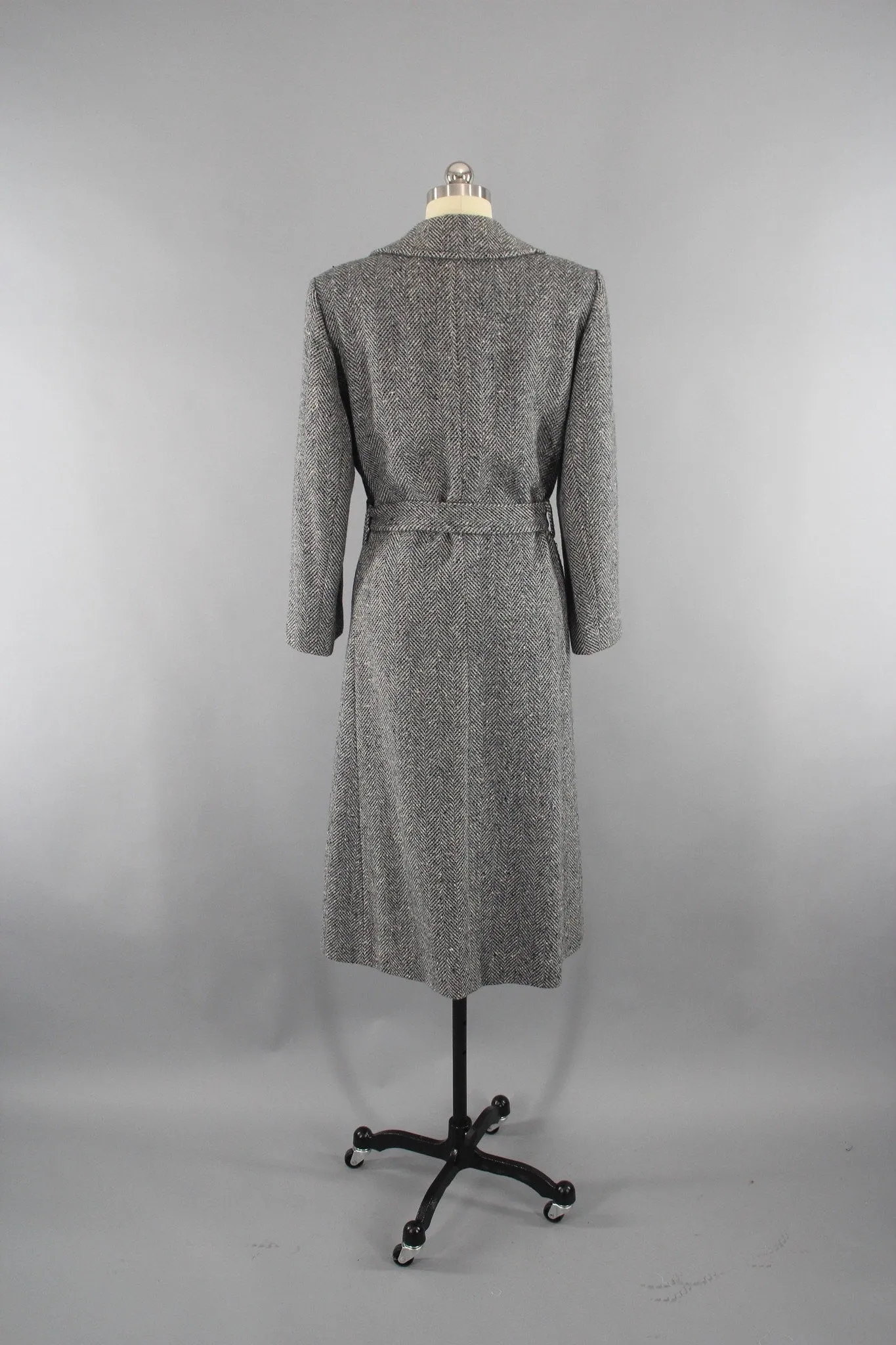 Vintage 1970s Blue Grey Pendleton Wool Tweed Trench Coat