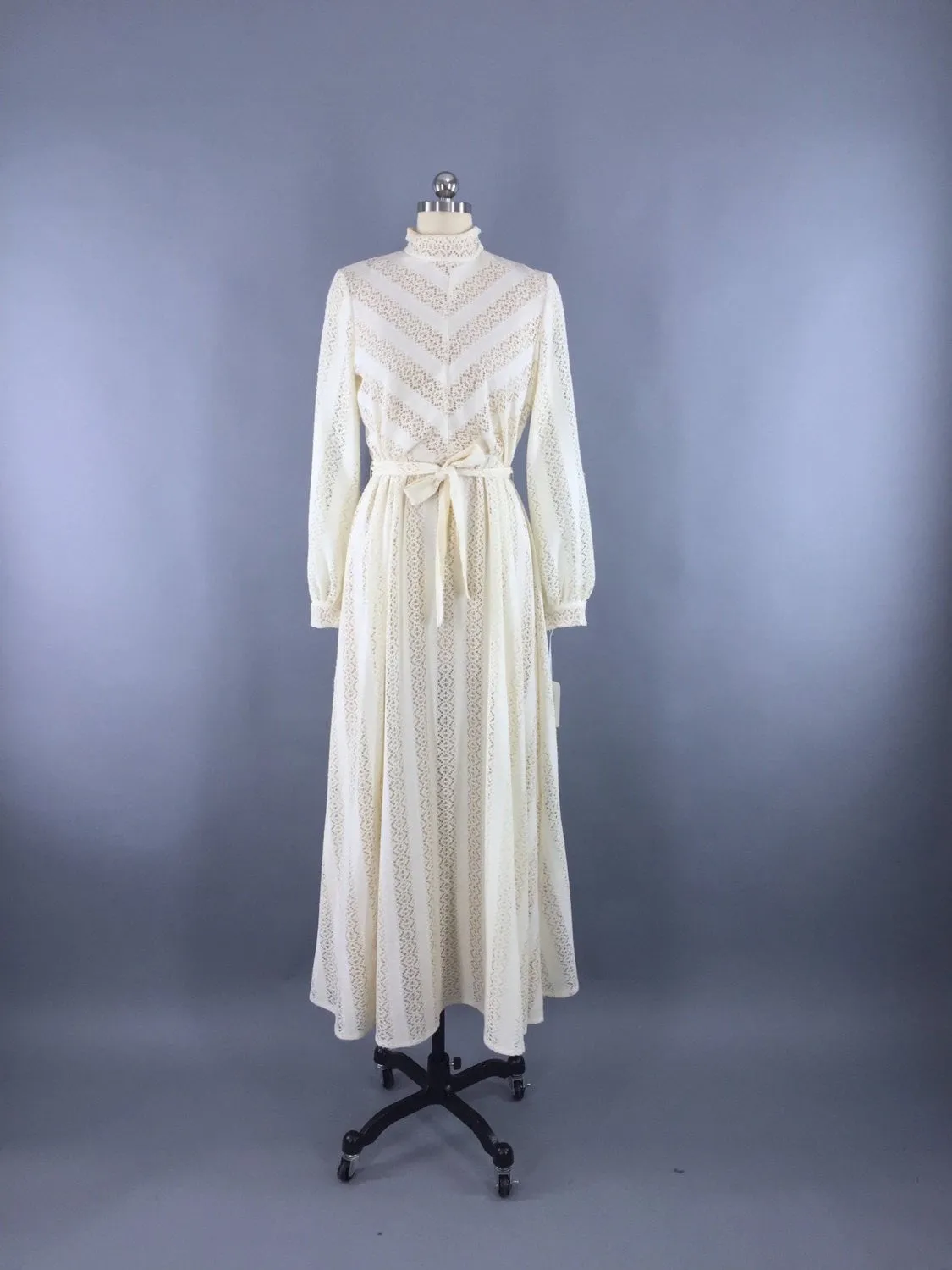 Vintage 1970s Lace Dress / Ivory Bohemian Wedding