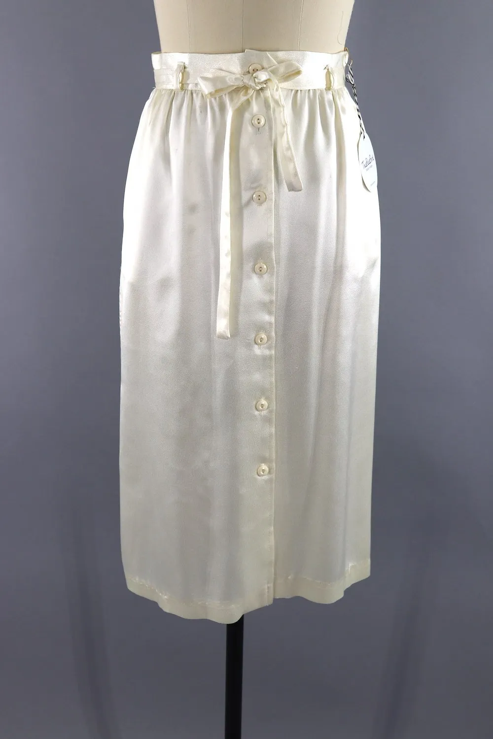 Vintage 1980s Ivory Satin Skirt