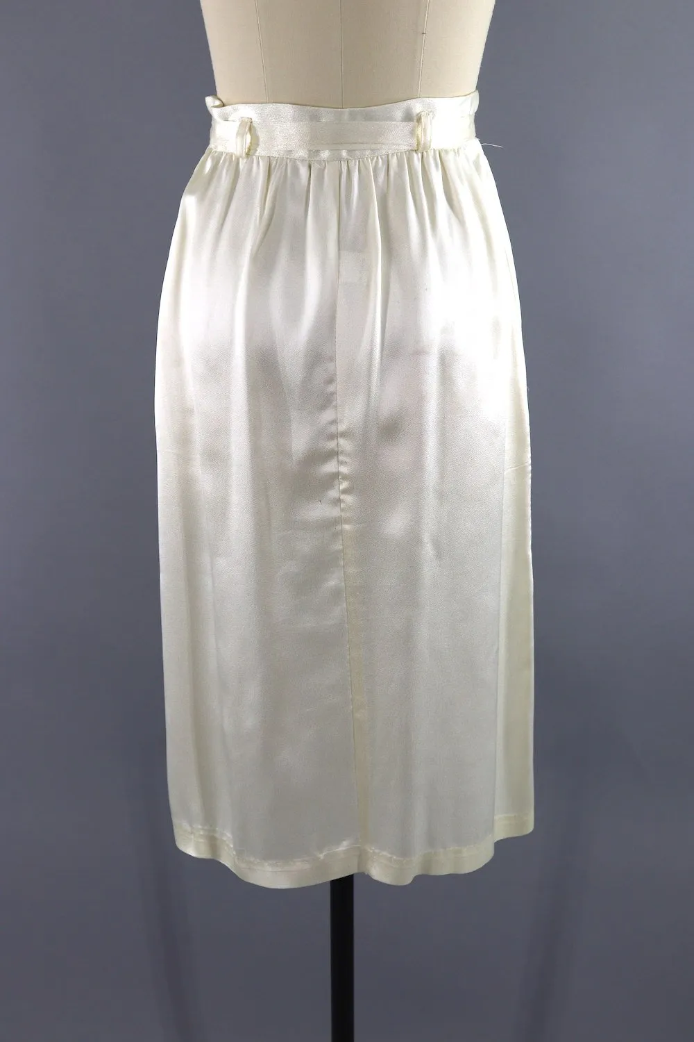 Vintage 1980s Ivory Satin Skirt