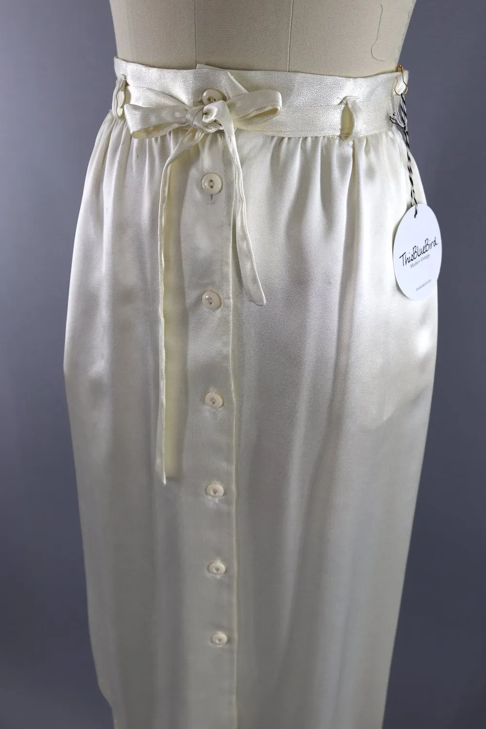 Vintage 1980s Ivory Satin Skirt