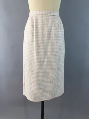 Vintage 1980s  Winter White Houndstooth Wool Pencil Skirt