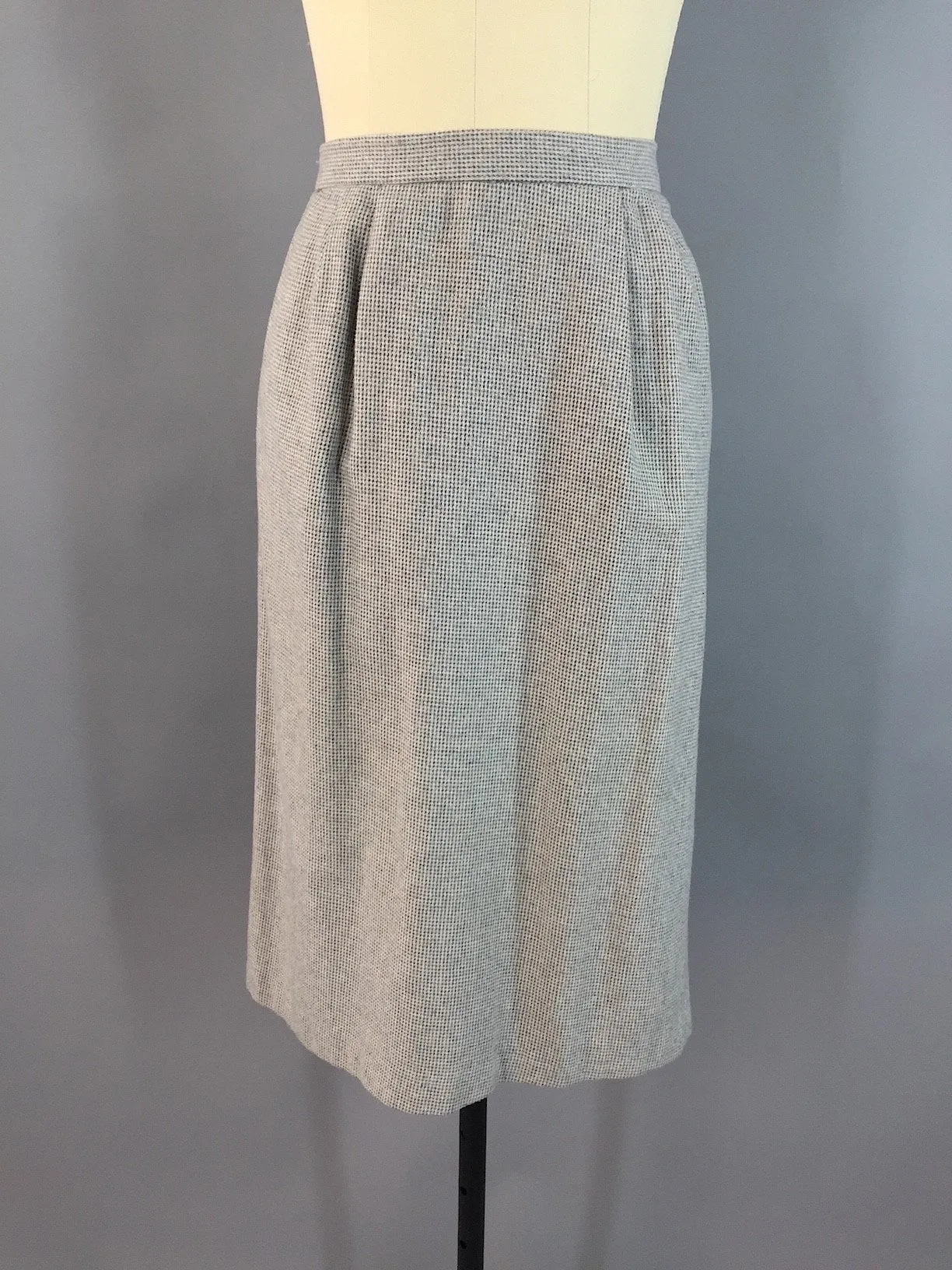 Vintage Cream Beige and Blue Gray Tweed Wool Pencil Skirt