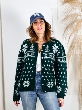 Vintage Pine Green Snowflake Cabin Sweater