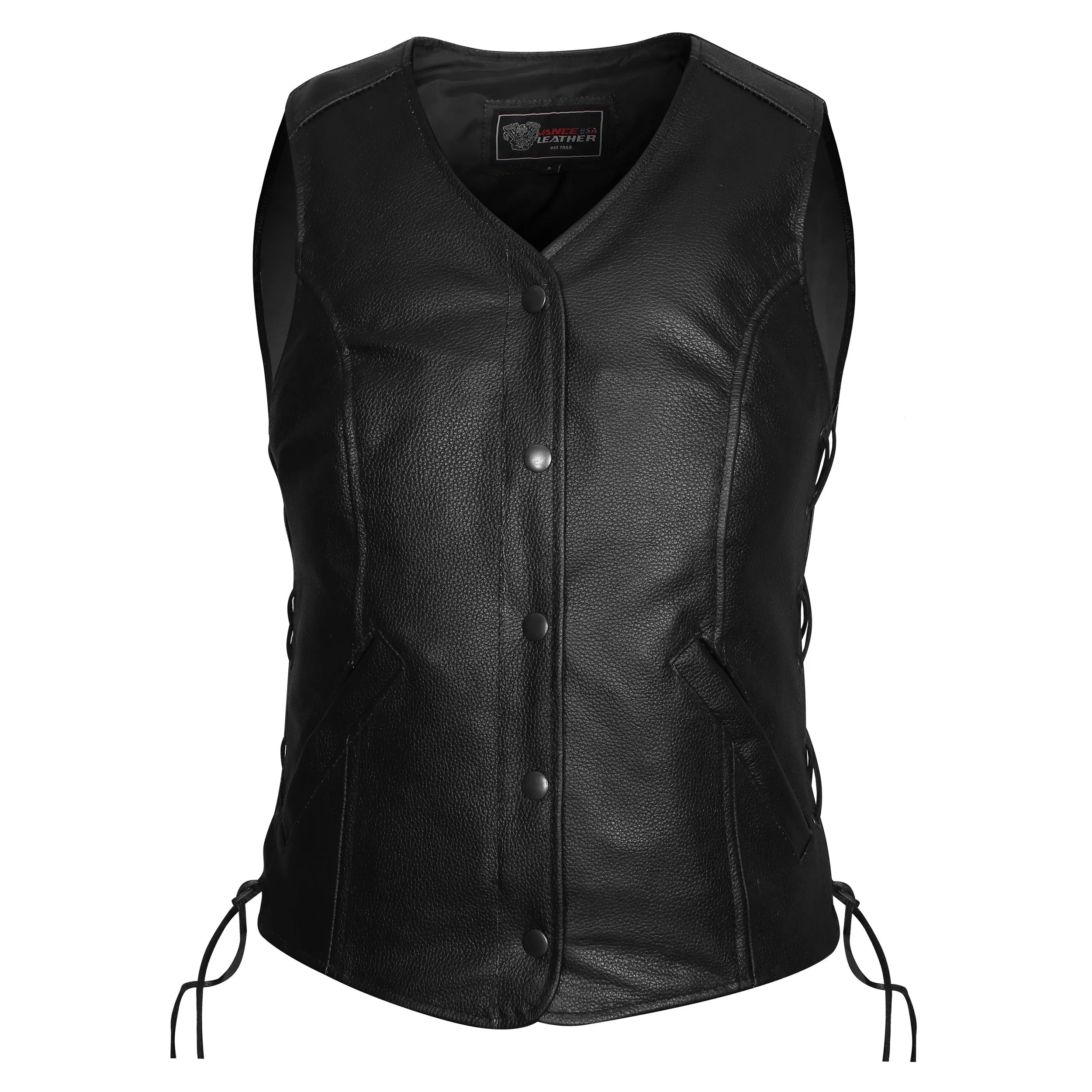 VL1048S Economy Leather Ladies Five-Snap Lace Side Vest