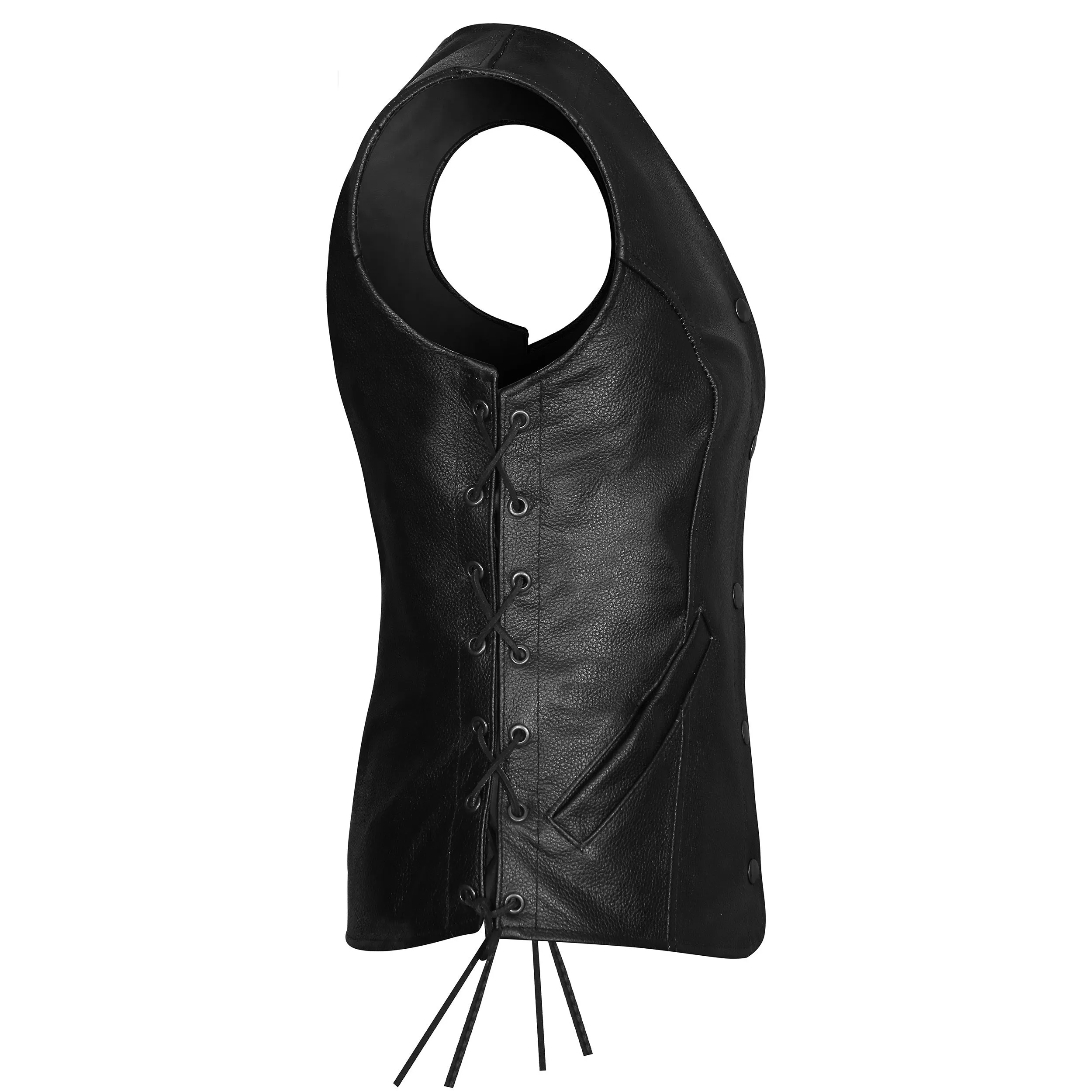 VL1048S Economy Leather Ladies Five-Snap Lace Side Vest