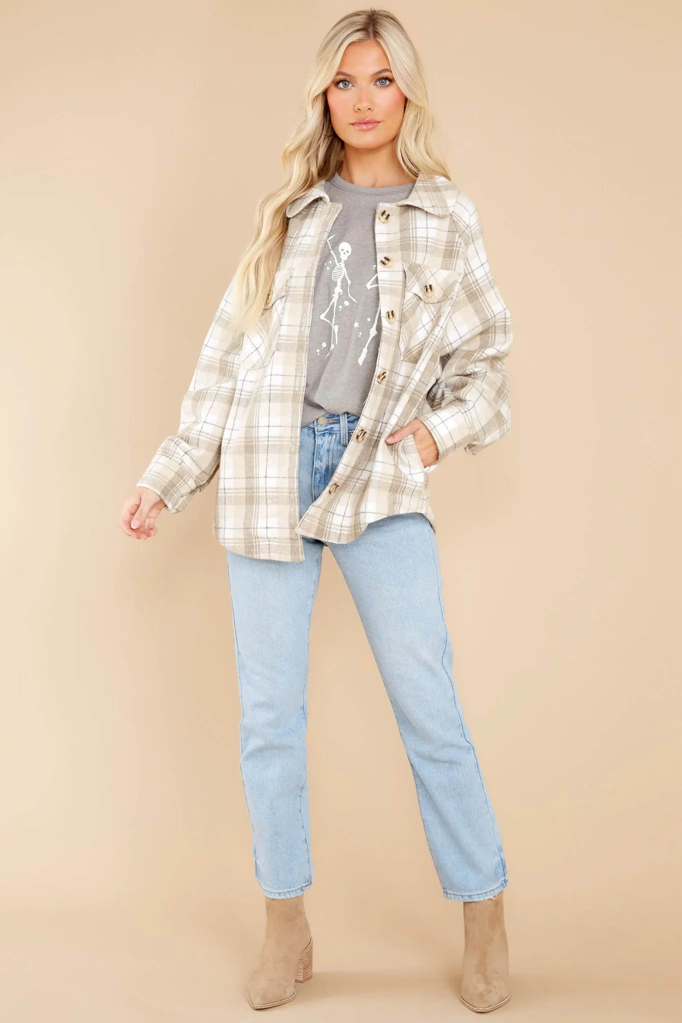 Warmhearted Cozy Beige Plaid Shacket