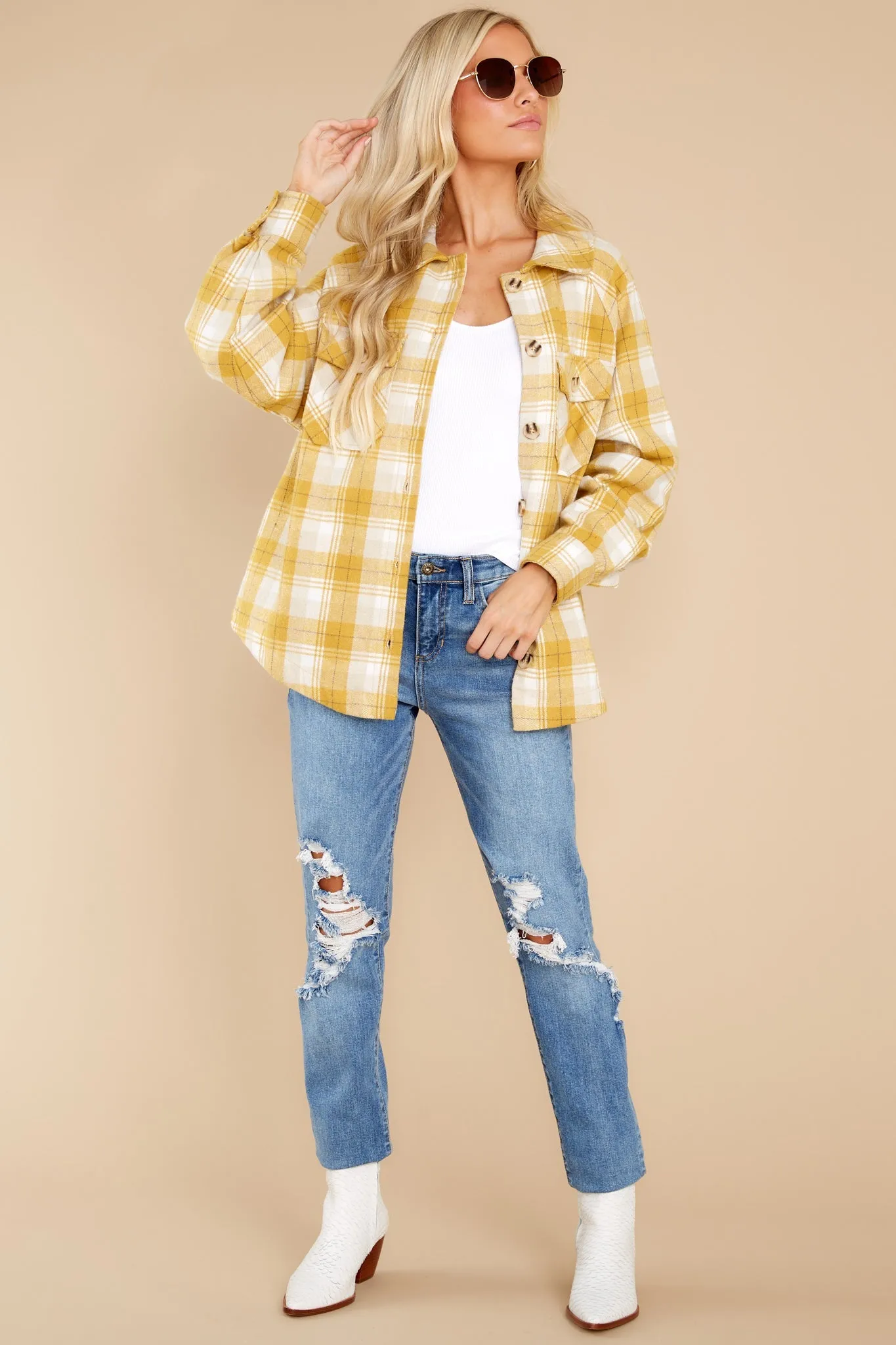 Warmhearted Cozy Goldenrod Plaid Shacket