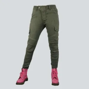 Wear resistant women's biker jeans