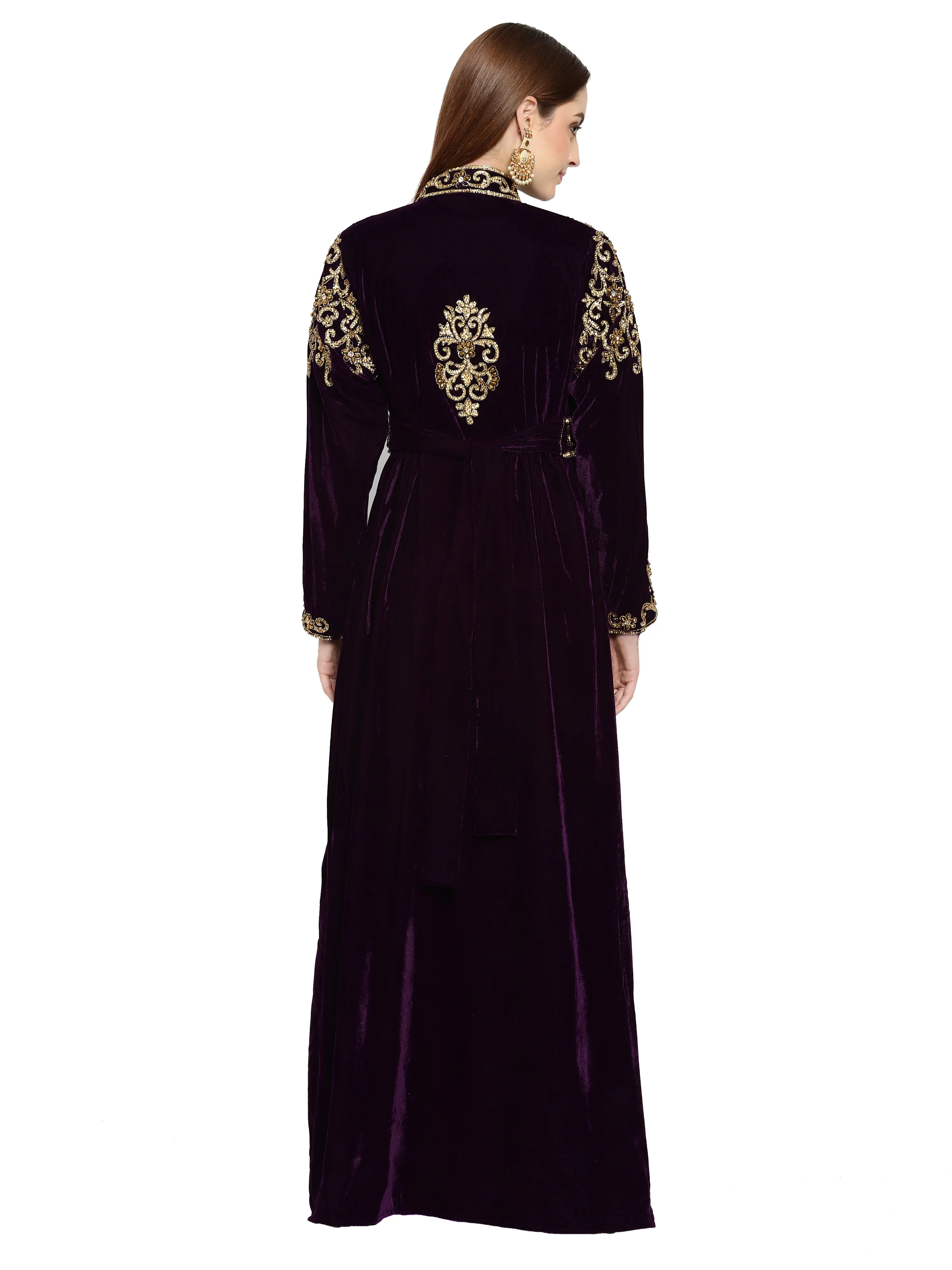 Wedding Gown Hand Embroidered Dress in Purple Velvet