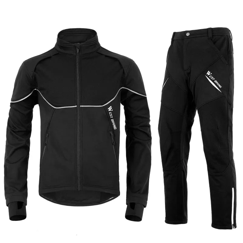 Winter Thermal Cycling Set Bicycle Jacket  Clothes Pants Outdoor Sport Suit Windproof MTB Road Bike Men Sportswear