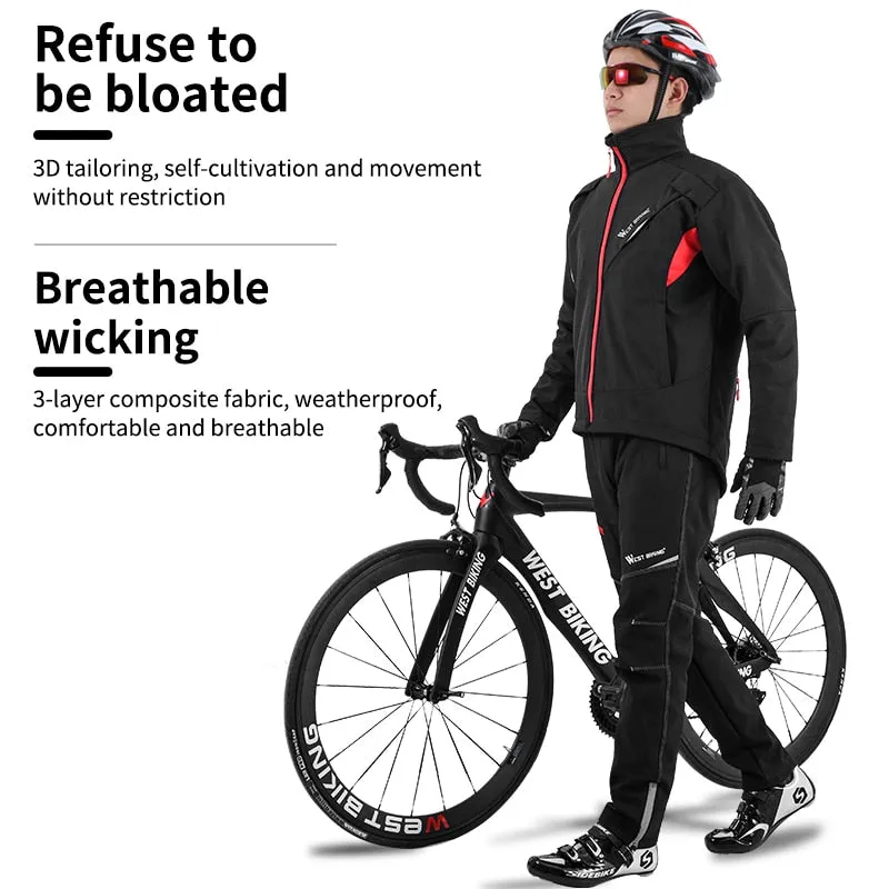 Winter Thermal Cycling Set Bicycle Jacket  Clothes Pants Outdoor Sport Suit Windproof MTB Road Bike Men Sportswear