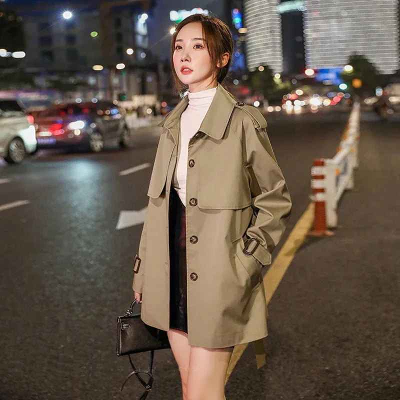 Wjczt 2024 Spring Autumn Trench Coat For Women Streetwear Turn-down Collar Double Breasted Overcoat Female Medium And Long Windbreaker