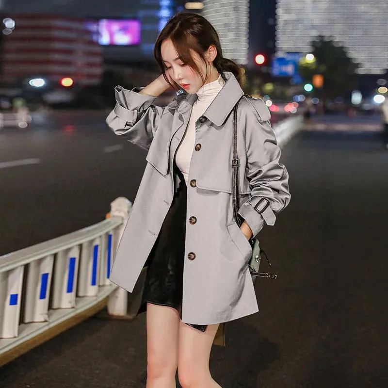 Wjczt 2024 Spring Autumn Trench Coat For Women Streetwear Turn-down Collar Double Breasted Overcoat Female Medium And Long Windbreaker