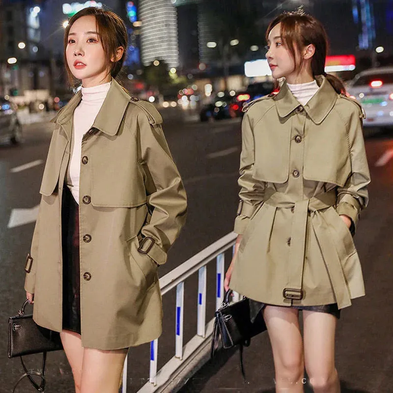 Wjczt 2024 Spring Autumn Trench Coat For Women Streetwear Turn-down Collar Double Breasted Overcoat Female Medium And Long Windbreaker