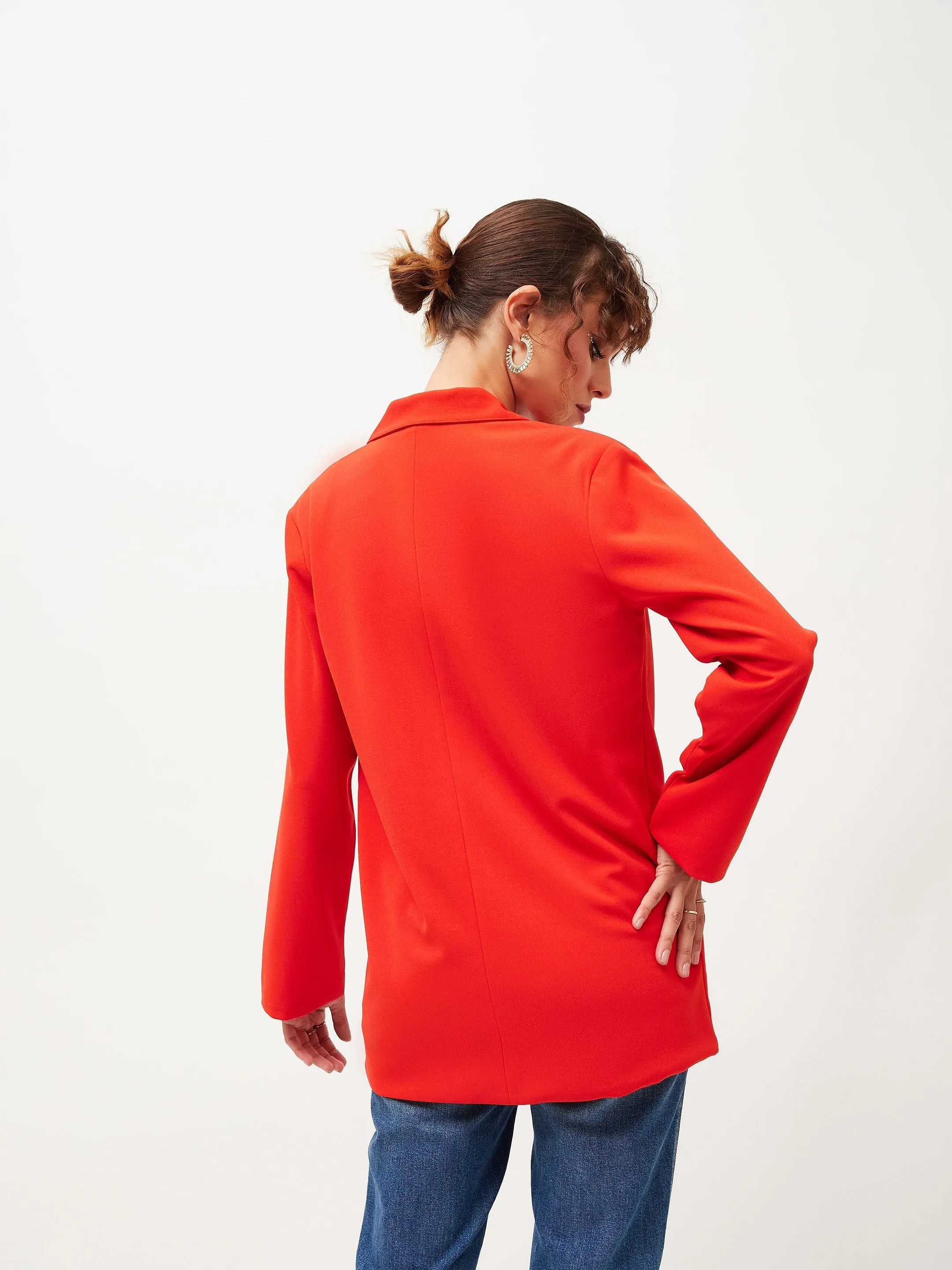 Women Orange Notch Collar Blazer