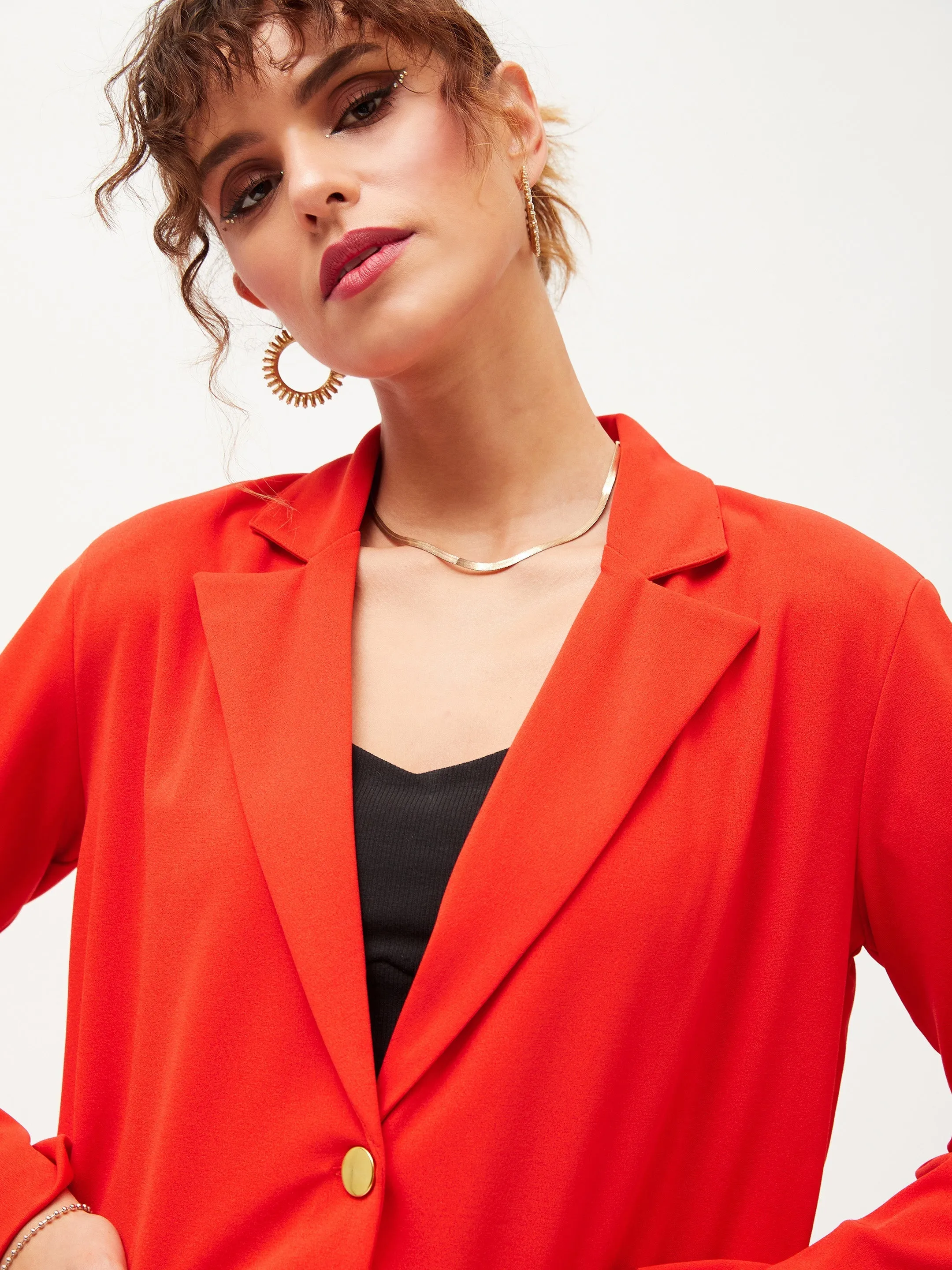 Women Orange Notch Collar Blazer