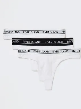 Women's 3 Pack Brand Logo Thongs,White