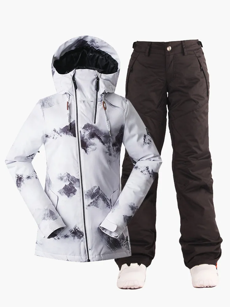 Women's Colorful Snowboard Jacket Black Pants Sets Ski Suits