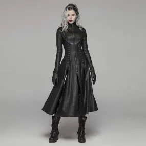 Women's Goth Front Zipper Stand Collar Maxi Overcoat