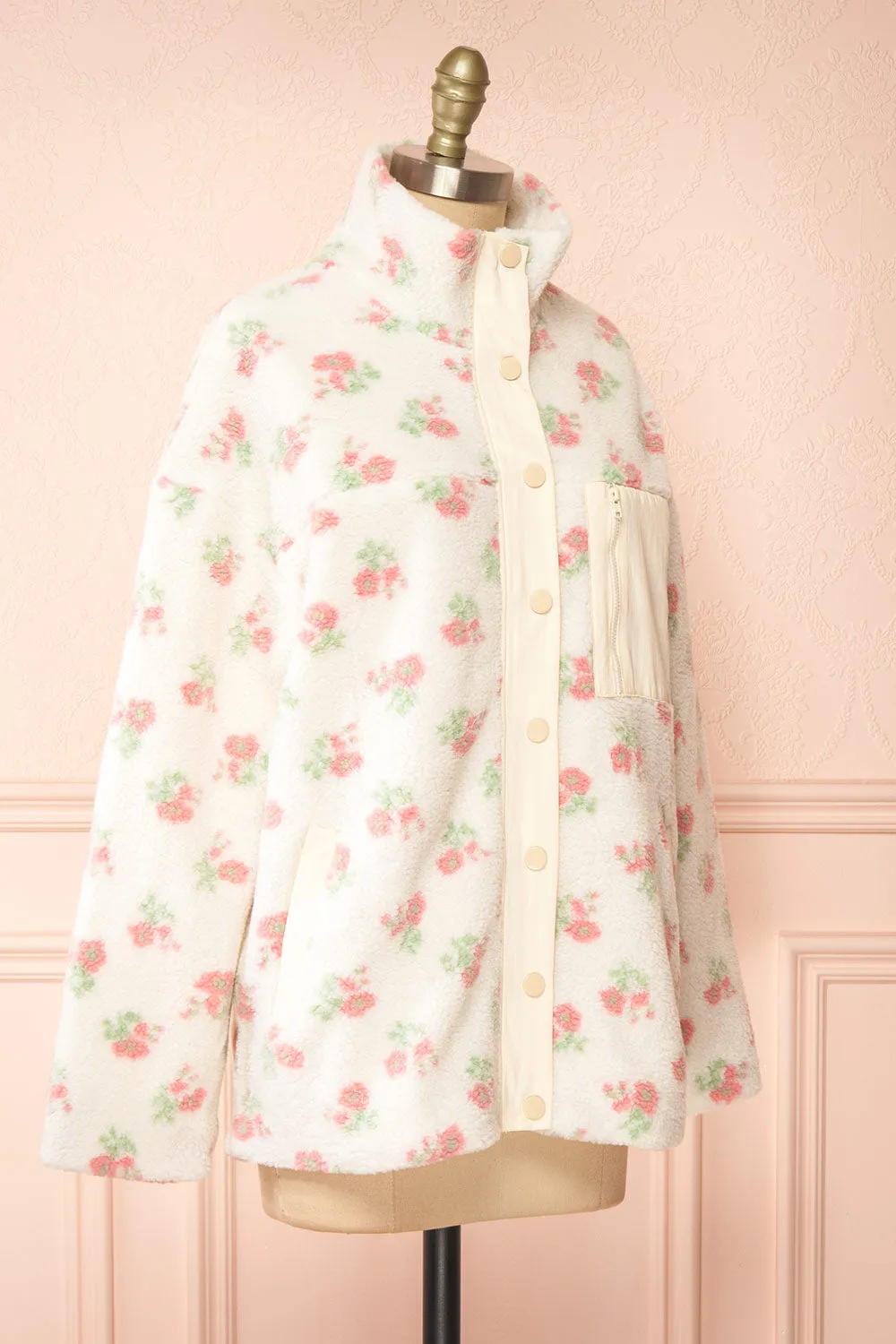 Woolania | Floral Button-Up Teddy Coat