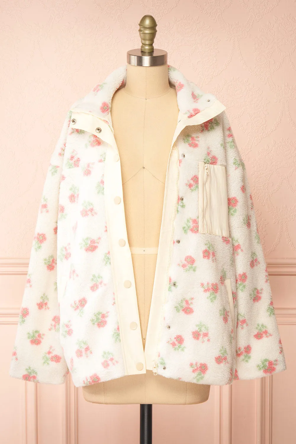 Woolania | Floral Button-Up Teddy Coat