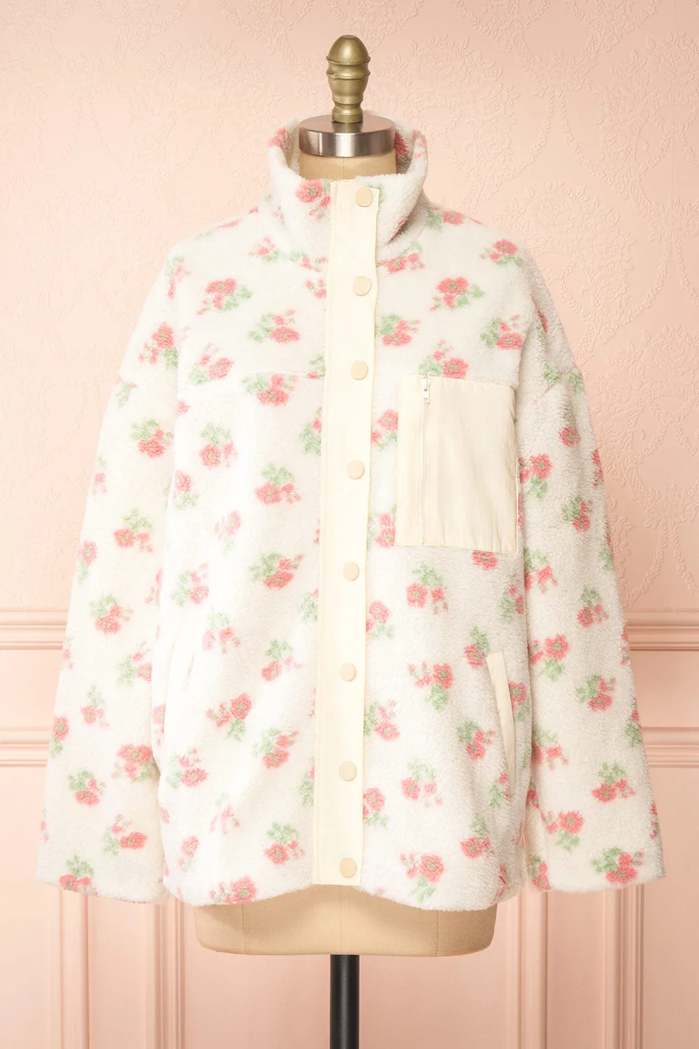 Woolania | Floral Button-Up Teddy Coat