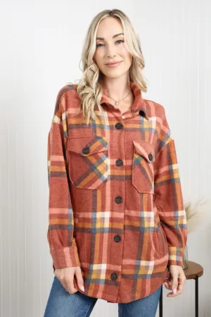 Zenana Pumpkin Spice Full Size Plaid Shacket in Rust